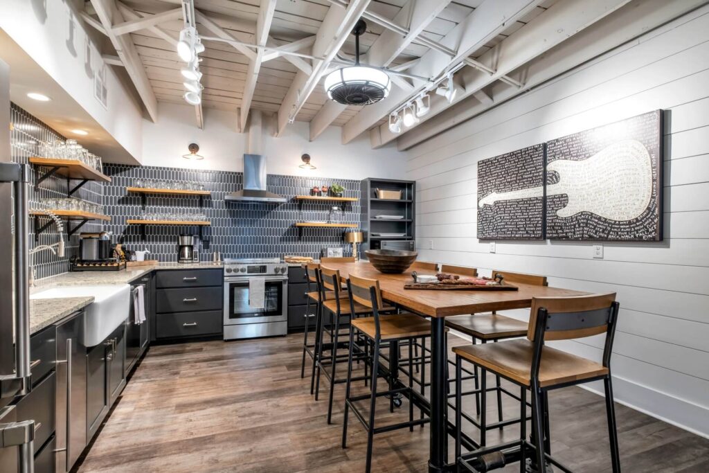 cozy kitchen room with complete utensils and kitchenware